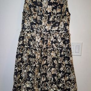 Elegant Black Dress with Gold Floral Embroidery